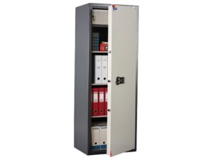 Офисный сейф VALBERG ASM 165T EL графит сбоку полуоткр